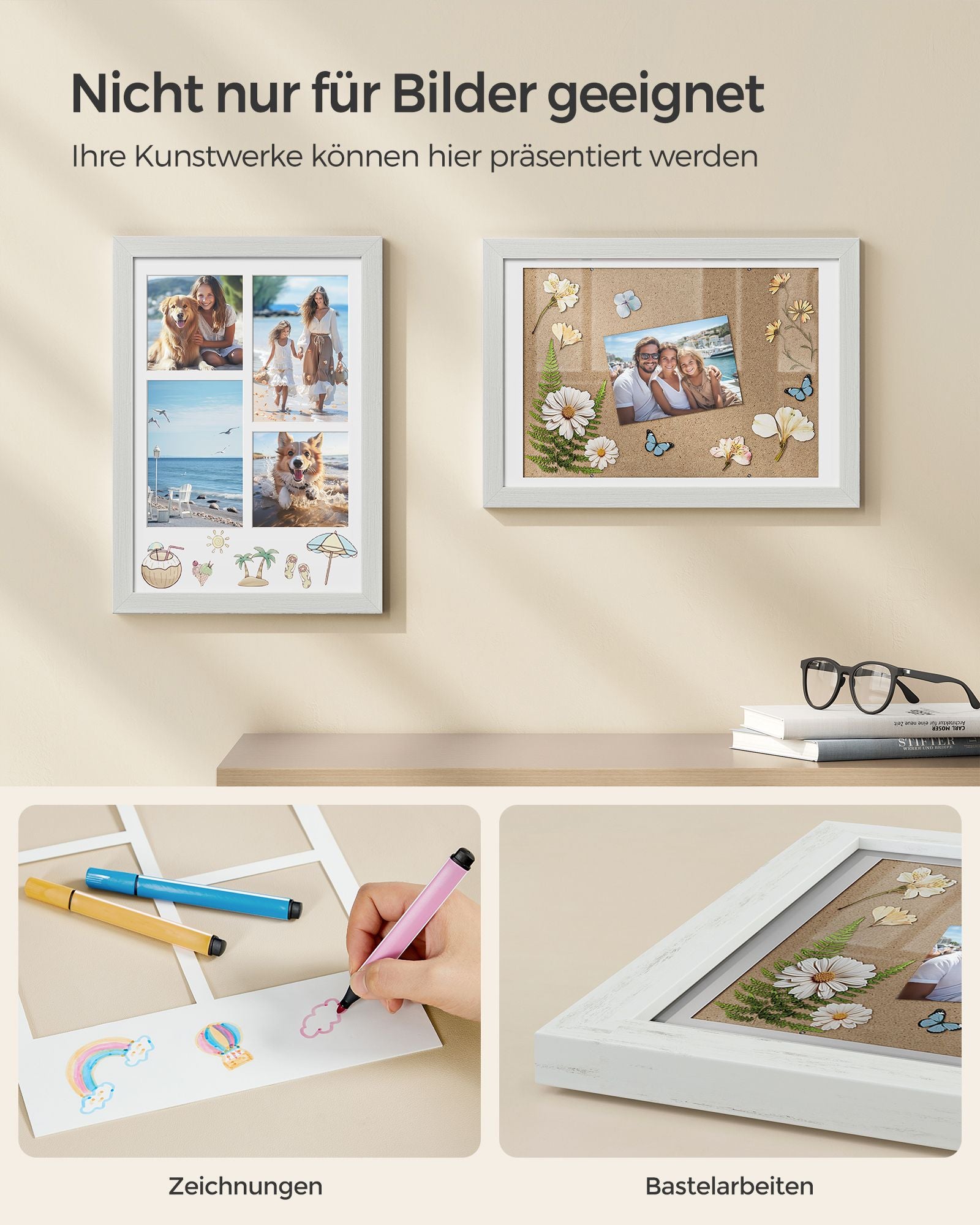 Fotorahmen - A4 - Für mehrere Fotos - Vintage White