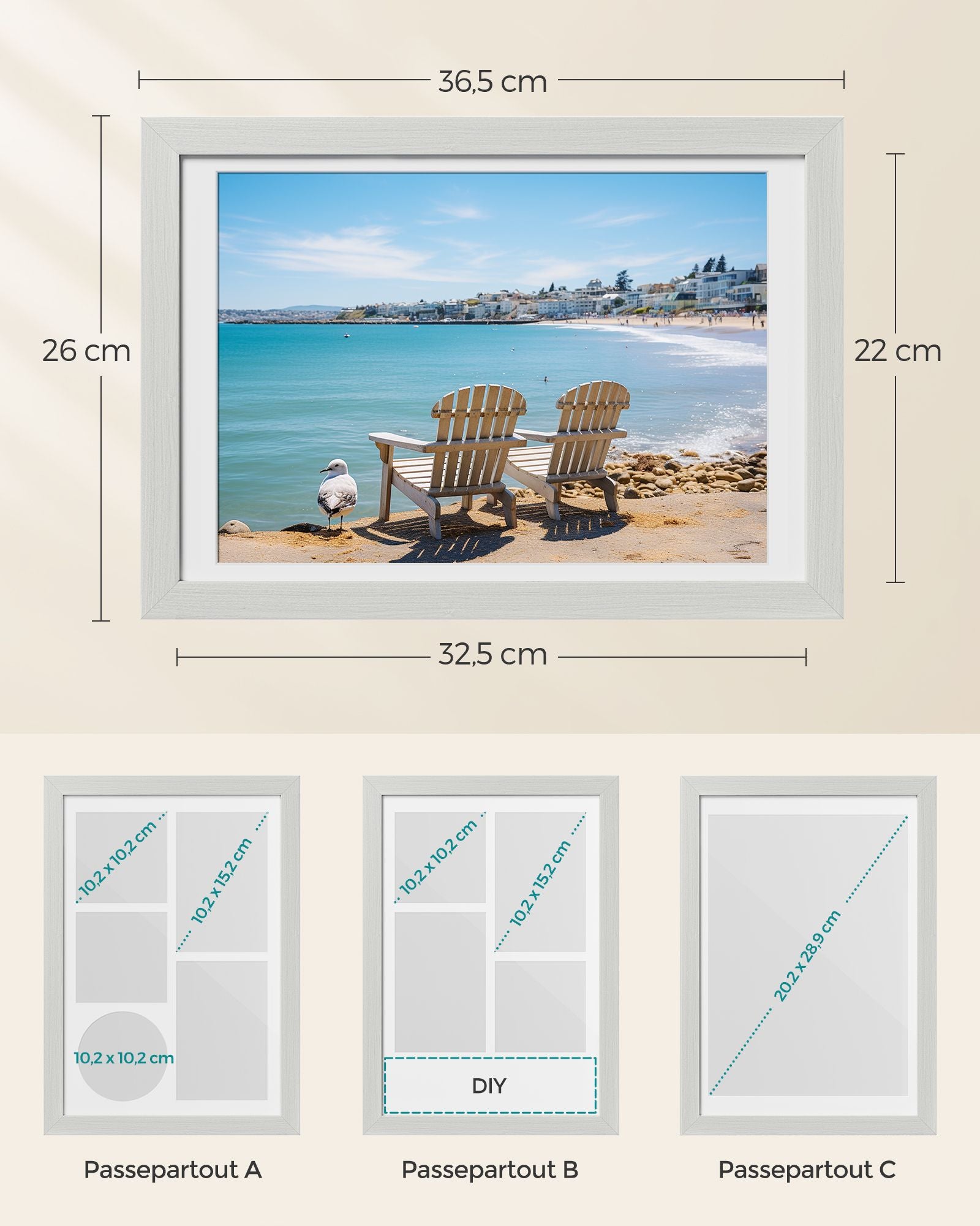 Fotorahmen - A4 - Für mehrere Fotos - Vintage White