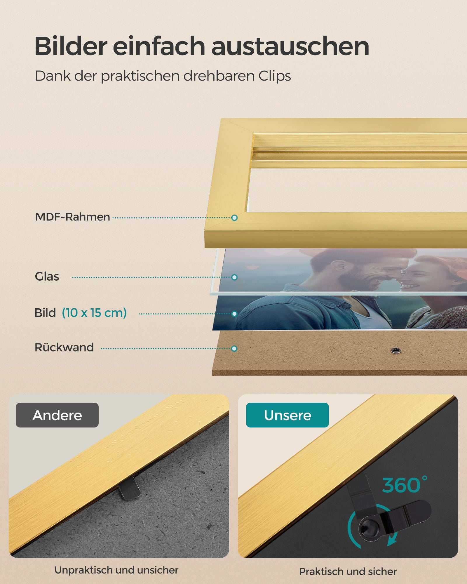 4 Fotorahmen für die Wanddekoration - 10 × 15 cm Fotos