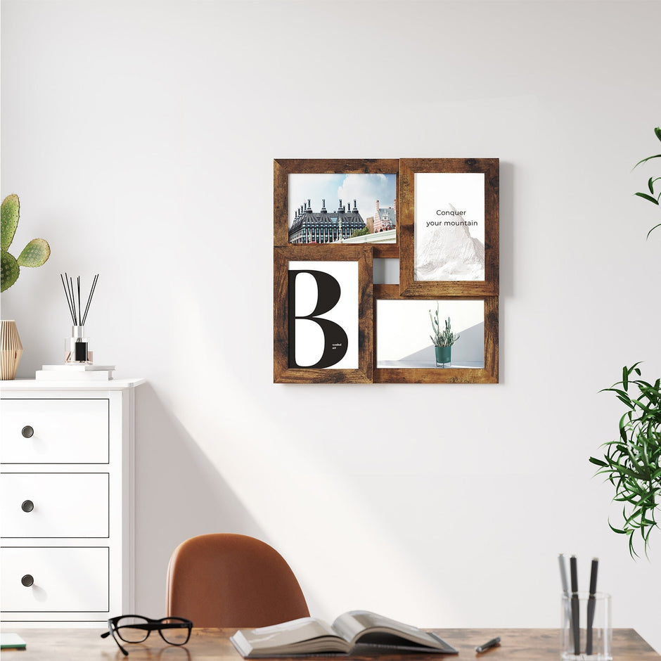 Fotorahmen - Collage - für 4 Fotos - Glas Panel - Vintage Brown