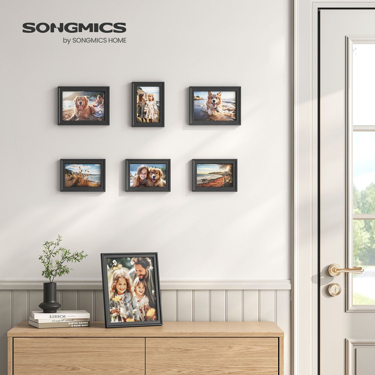 Set von 7 Fotorahmen mit nicht markierenden Wandhaken, Asche schwarz