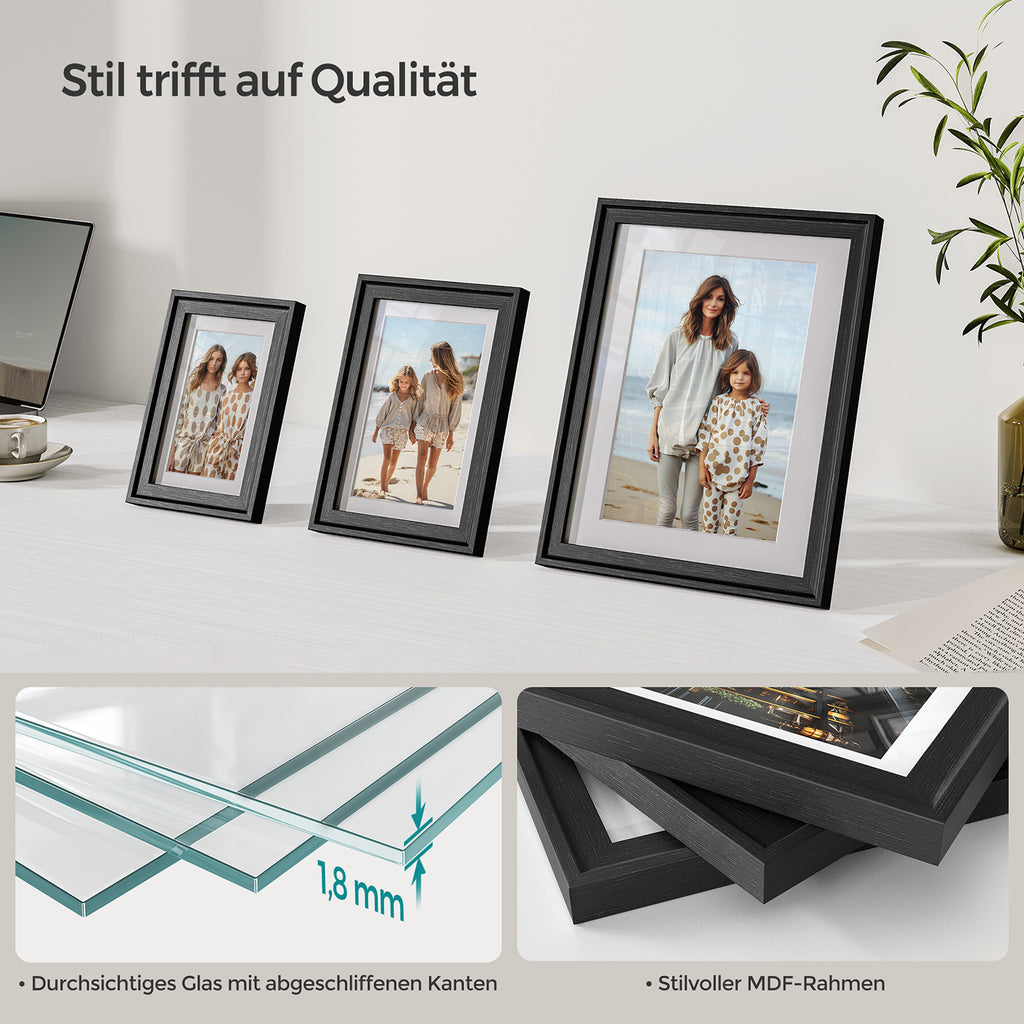 Set von 7 Fotorahmen mit nicht markierenden Wandhaken, Asche schwarz