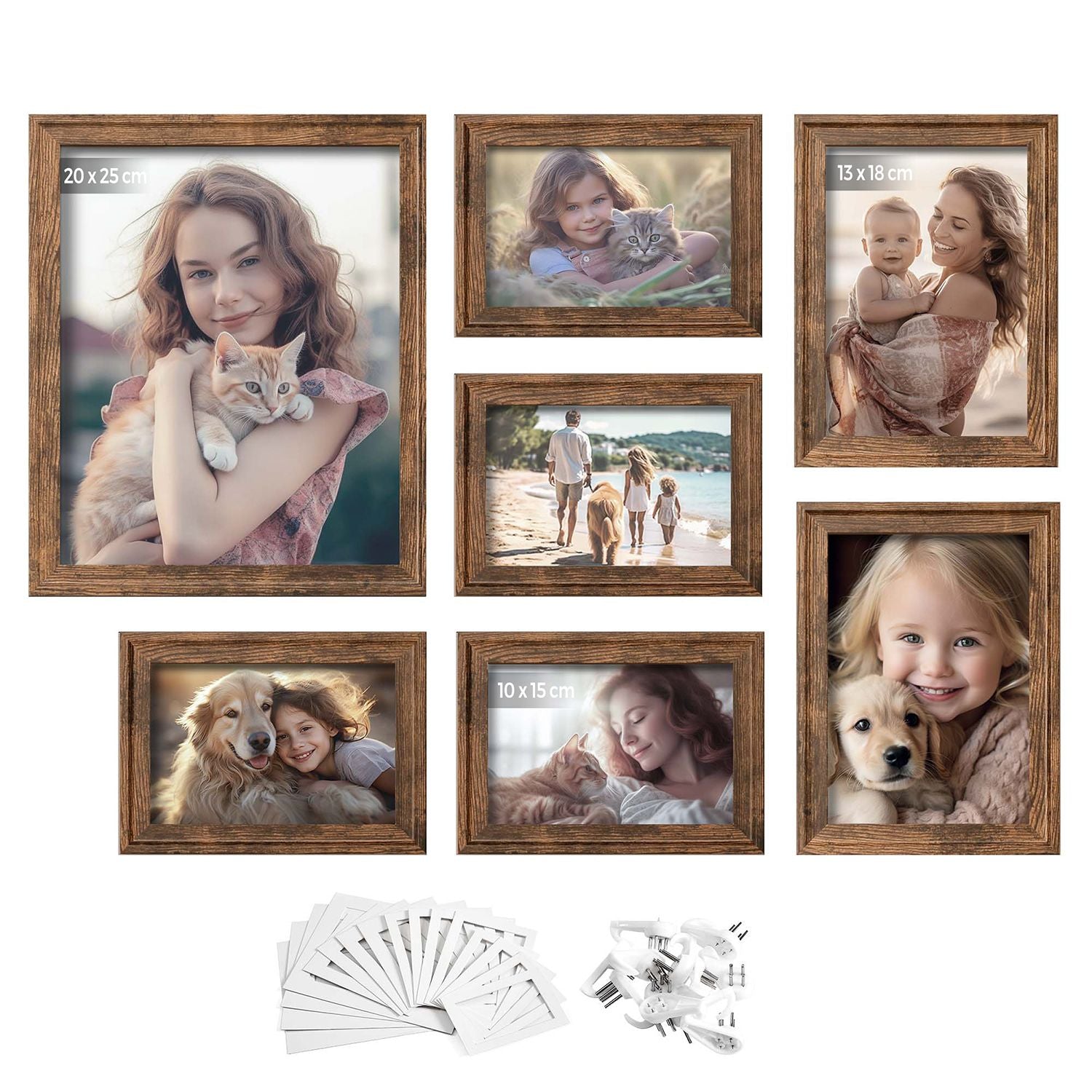 Set von 7 Fotorahmen mit nicht markierenden Wandhaken, Asche schwarz