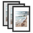 Fotolijsten – Set van 3 – A4 – Met Sporloze Wandhaken – Ophangen of Neerzetten – Zwart