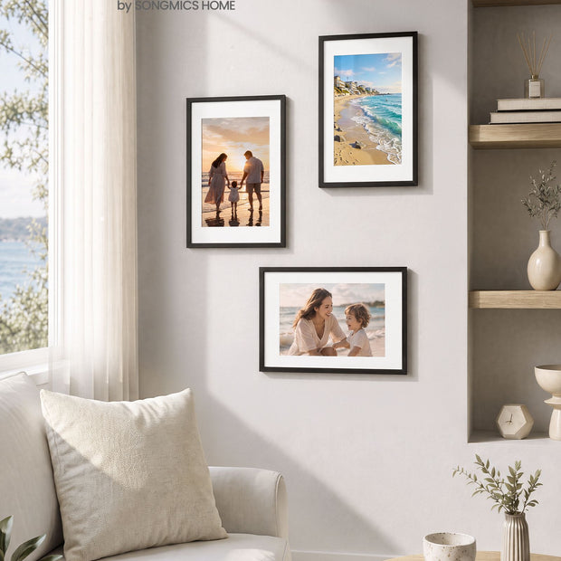 Fotolijsten – Set van 3 – 20 x 30 cm – Met Sporloze Wandhaken – Ophangen of Neerzetten – Zwart