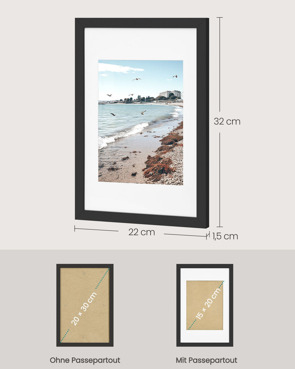 Fotolijsten – Set van 3 – 20 x 30 cm – Met Sporloze Wandhaken – Ophangen of Neerzetten – Zwart