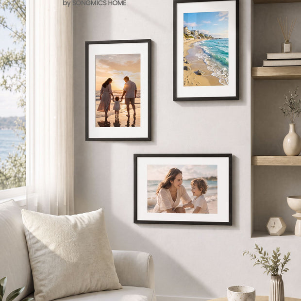 Fotolijsten – Set van 3 – 40 x 60 cm – Met Sporloze Wandhaken – Ophangen of Neerzetten – Zwart