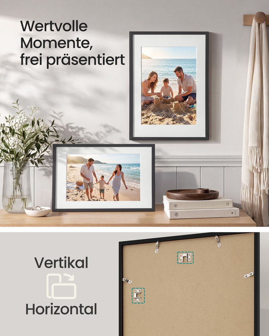 Fotolijsten – Set van 3 – 40 x 60 cm – Met Sporloze Wandhaken – Ophangen of Neerzetten – Zwart