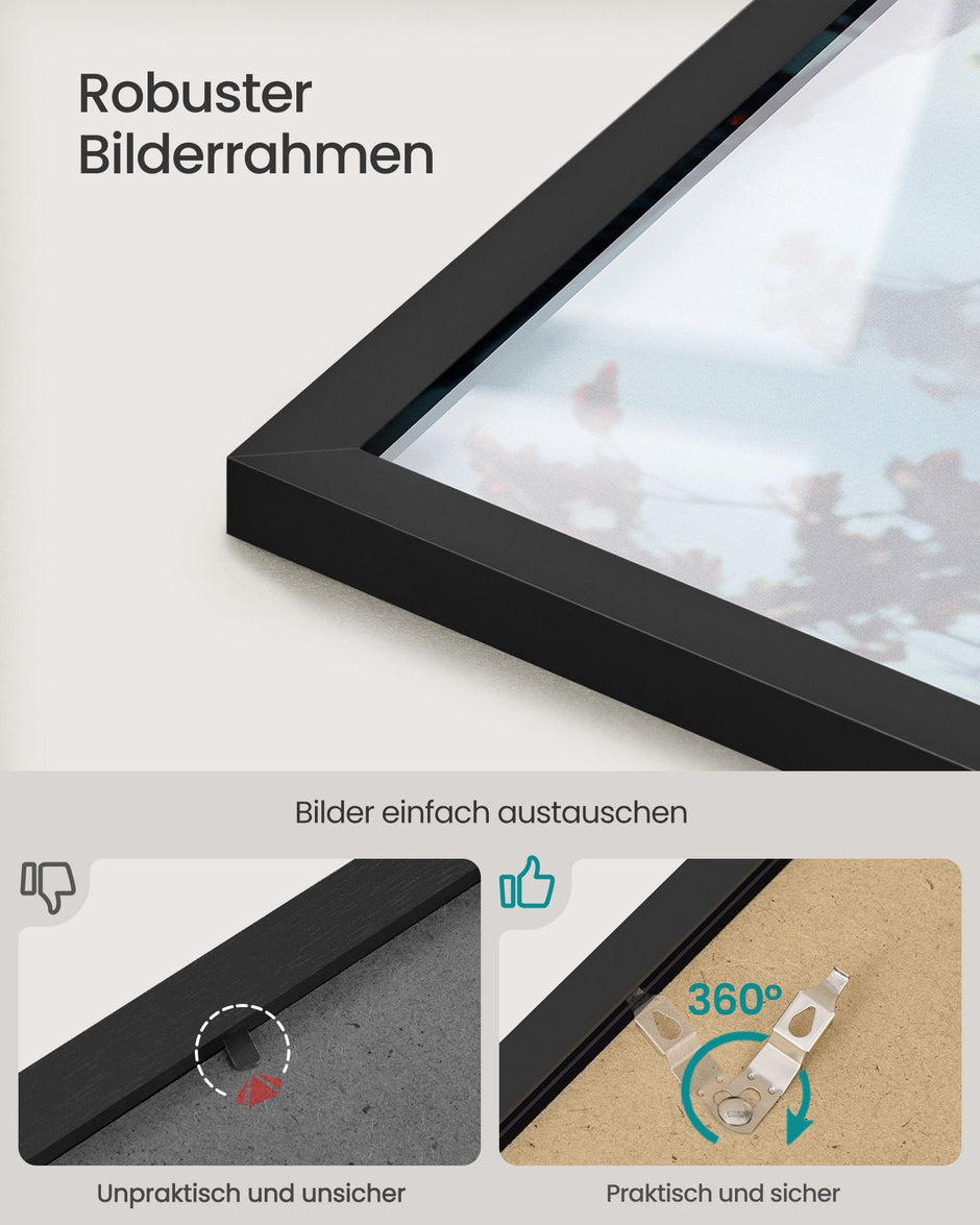 Fotolijst – 30 x 30 cm – Met Sporloze Wandhaken – Ophangen of Neerzetten – Zwart