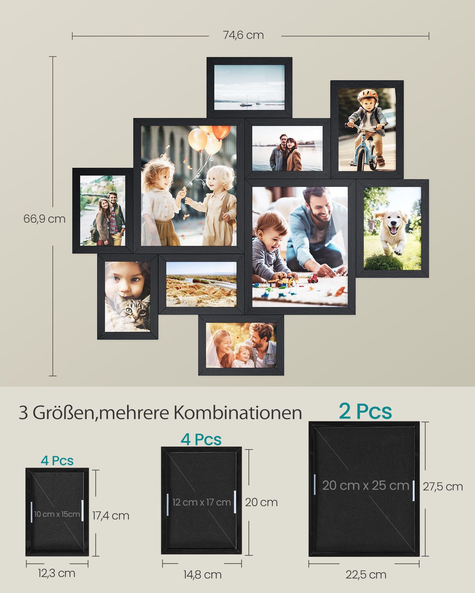 Fotolijsten - Set van 10 - Diverse Maten - PVC - Zwart