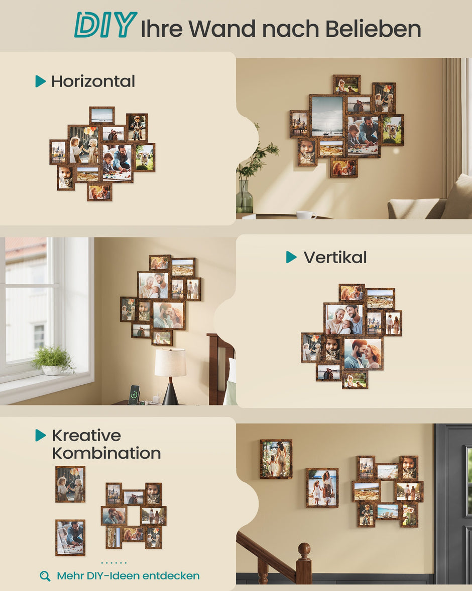 Fotolijsten - Set van 10 - Diverse Maten - PVC - Roodbruin