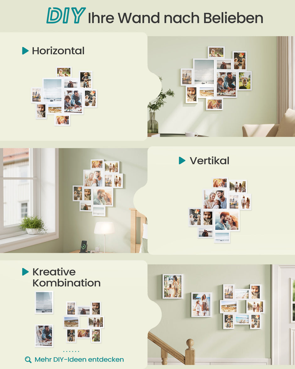 Fotolijstje - Set van 10 - Diverse maten - 20 x 25 cm, 13 x 18 cm, 10 x 15 cm - Wit - PVC-kunststof