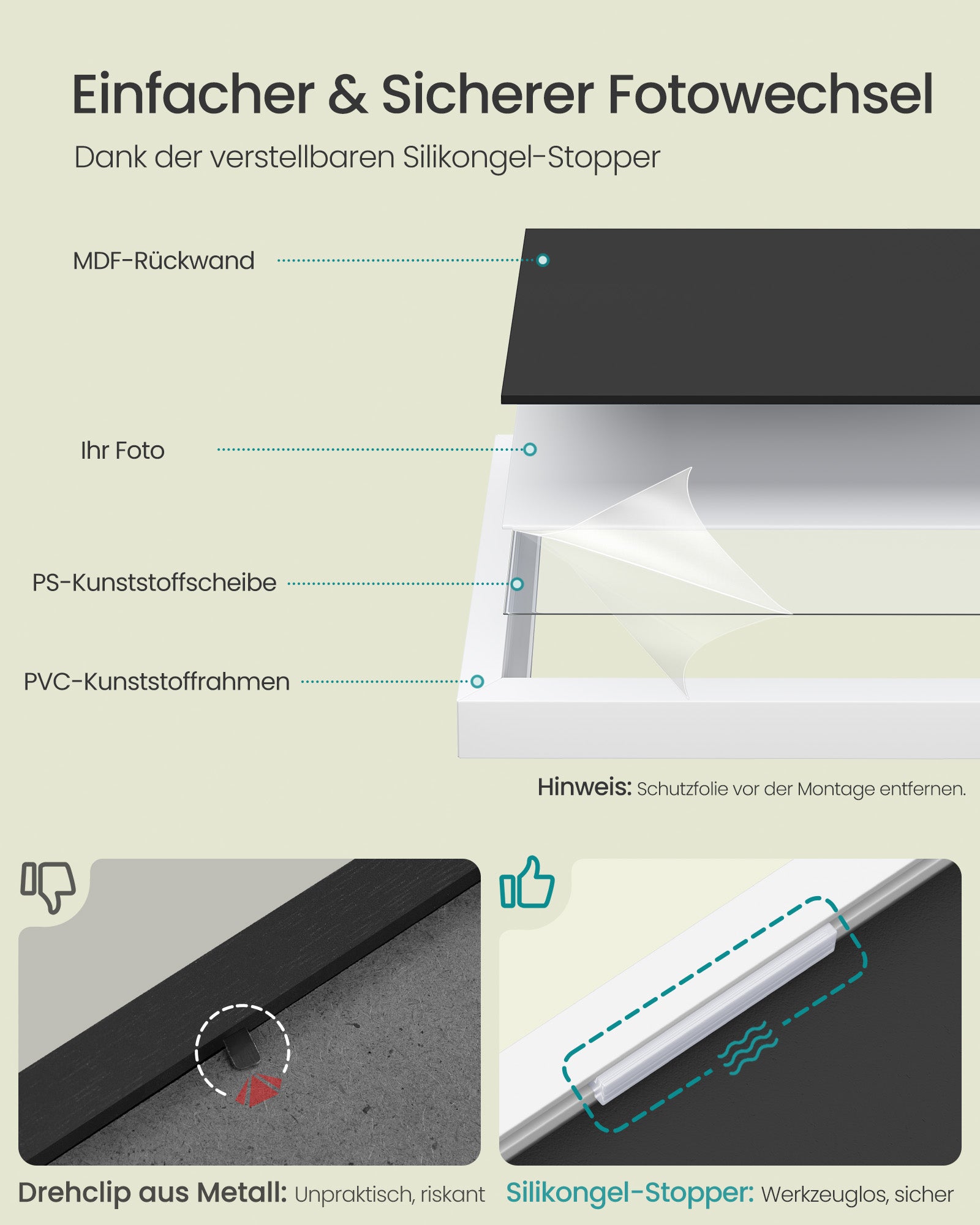 Fotolijstje - Set van 10 - Diverse maten - 20 x 25 cm, 13 x 18 cm, 10 x 15 cm - Wit - PVC-kunststof