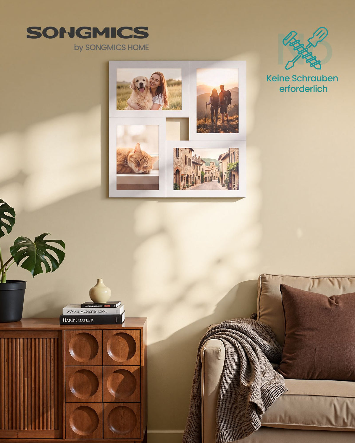 Fotolijsten Set – Compact – Gereedschapsloos Ophangen of Neerzetten – 10 x 15 cm – Wit