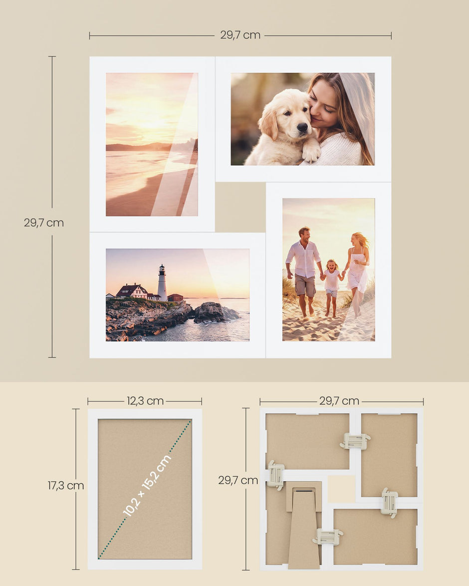 Fotolijsten Set – Compact – Gereedschapsloos Ophangen of Neerzetten – 10 x 15 cm – Wit