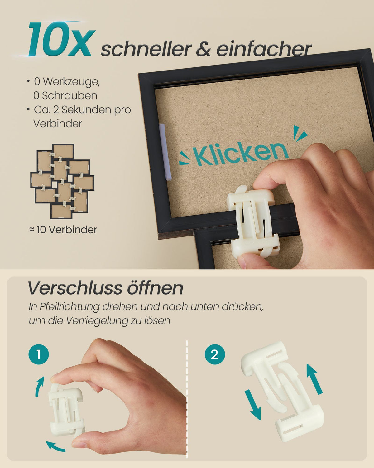 Fotolijsten Set – Middelgroot – Gereedschapsloos Ophangen of Neerzetten – 10 x 15 cm – Zwart