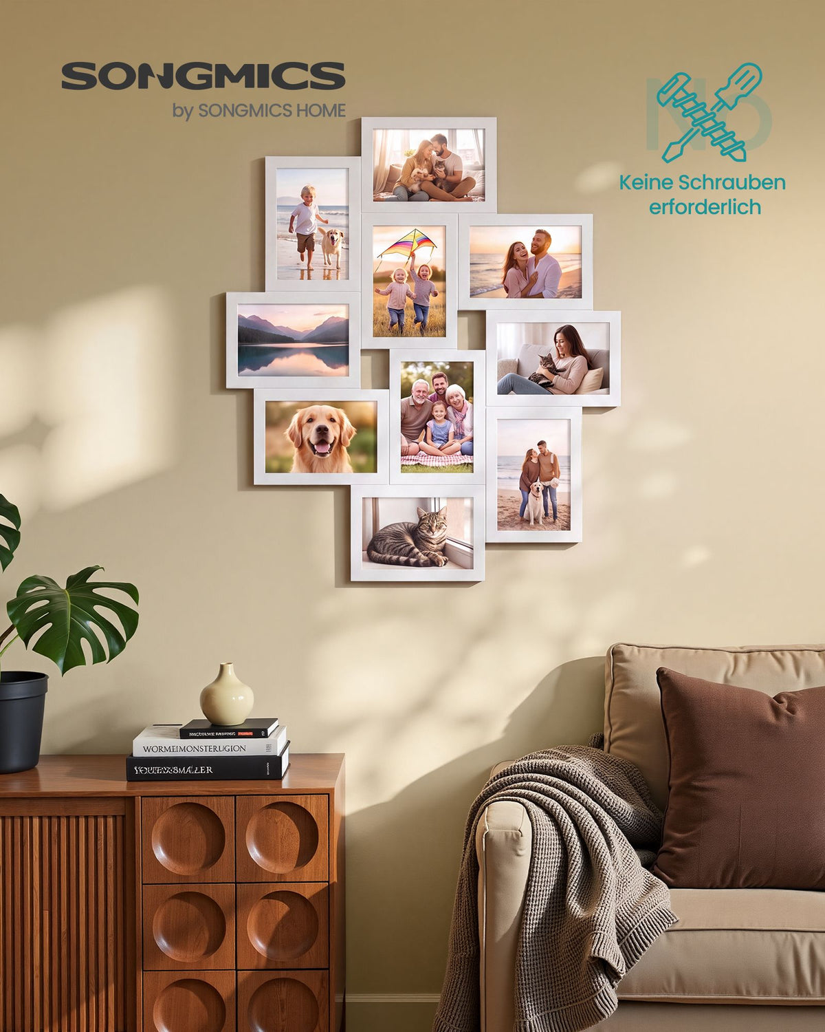 Fotolijsten Set – Middelgroot – Gereedschapsloos Ophangen of Neerzetten – 10 x 15 cm – Wit