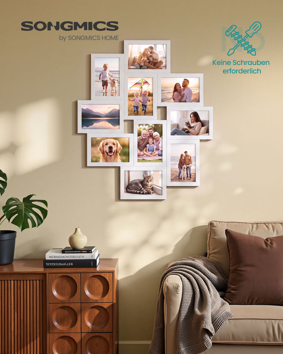 Fotolijsten Set – Middelgroot – Gereedschapsloos Ophangen of Neerzetten – 10 x 15 cm – Wit
