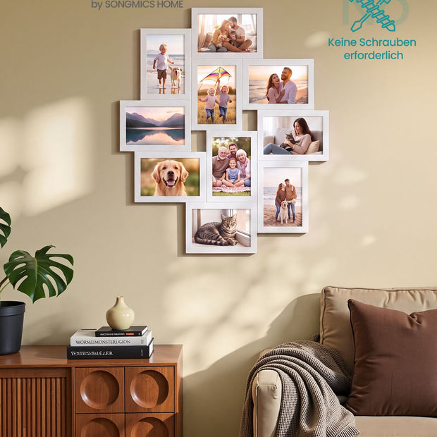 Fotolijsten Set – Middelgroot – Gereedschapsloos Ophangen of Neerzetten – 10 x 15 cm – Wit