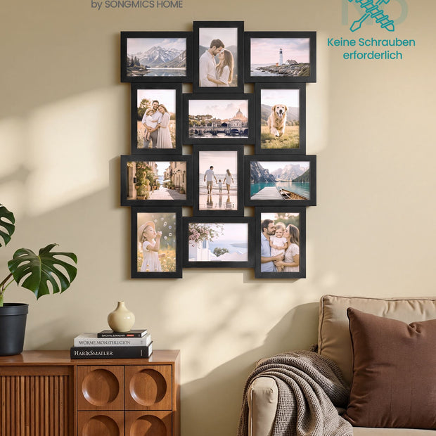 Fotolijsten Set – Groot – Gereedschapsloos Ophangen of Neerzetten – 10 x 15 cm – Zwart