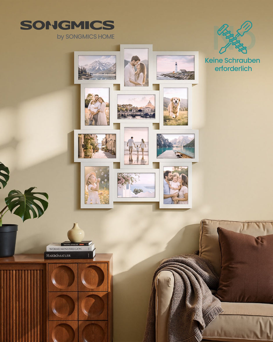 Fotolijsten Set – Groot – Gereedschapsloos Ophangen of Neerzetten – 10 x 15 cm – Wit