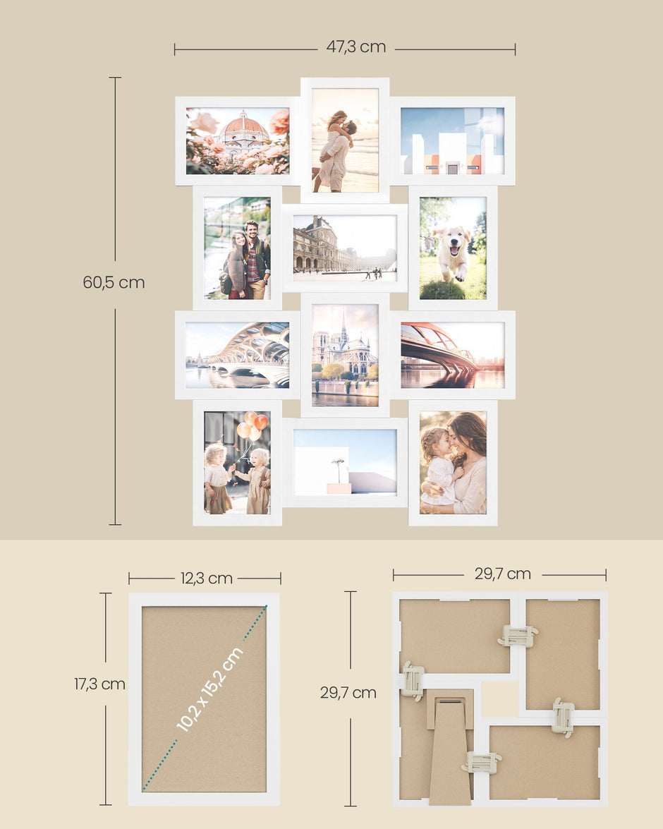 Fotolijsten Set – Groot – Gereedschapsloos Ophangen of Neerzetten – 10 x 15 cm – Wit