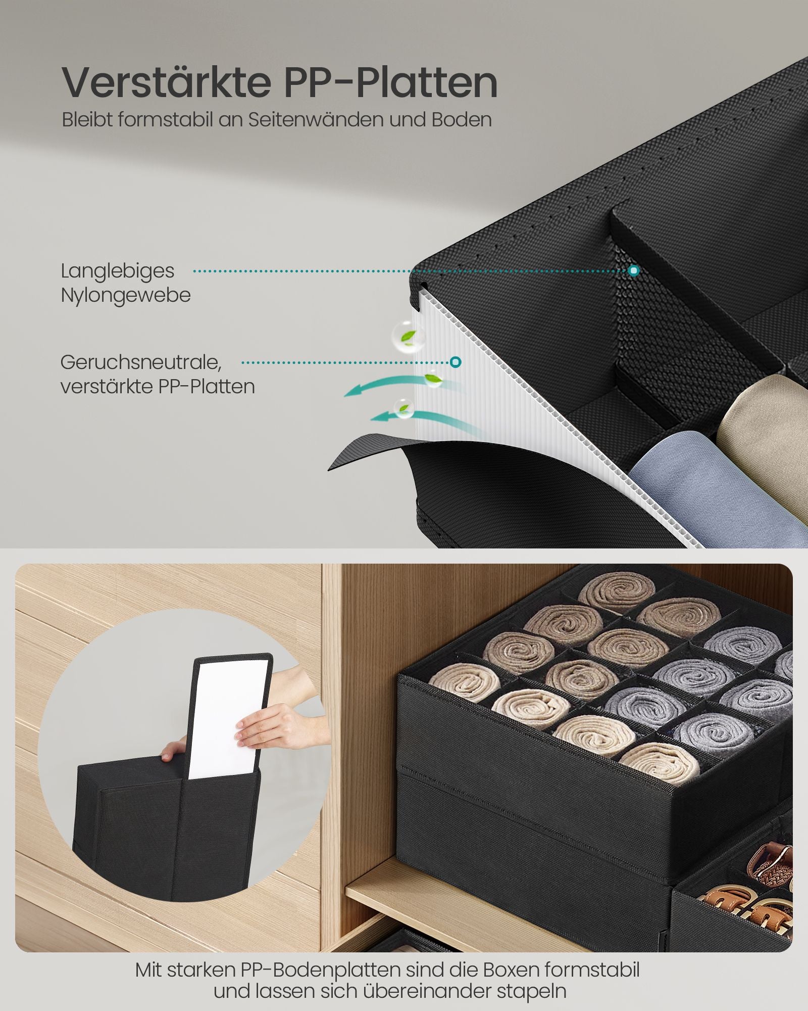 Unterwäsche -Organisator -Set von 4 mit 80 Kursen, Tinte -Black