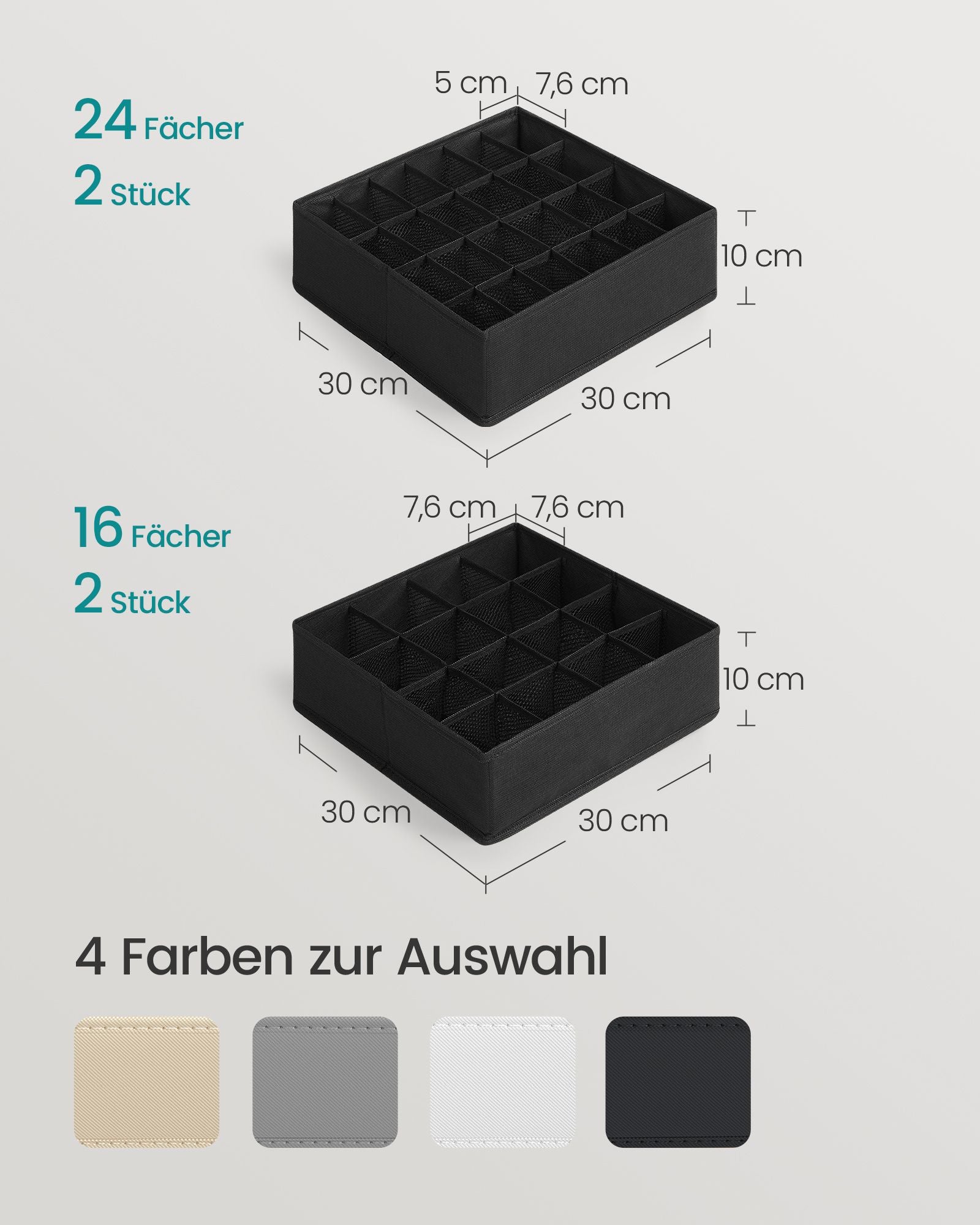 Unterwäsche -Organisator -Set von 4 mit 80 Kursen, Tinte -Black
