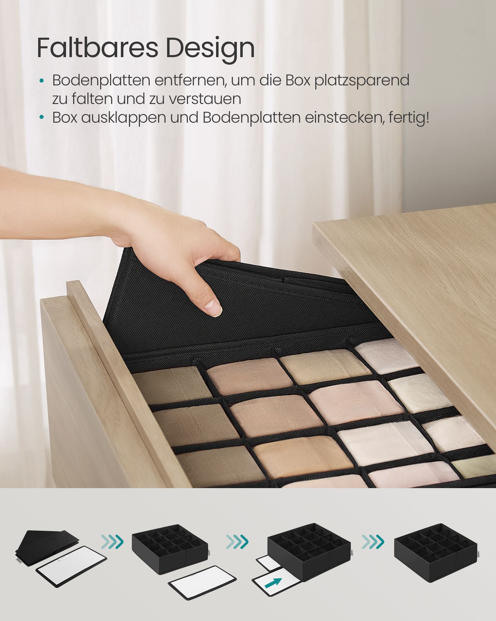 Unterwäsche -Organisator -Set von 4 mit 80 Kursen, Tinte -Black