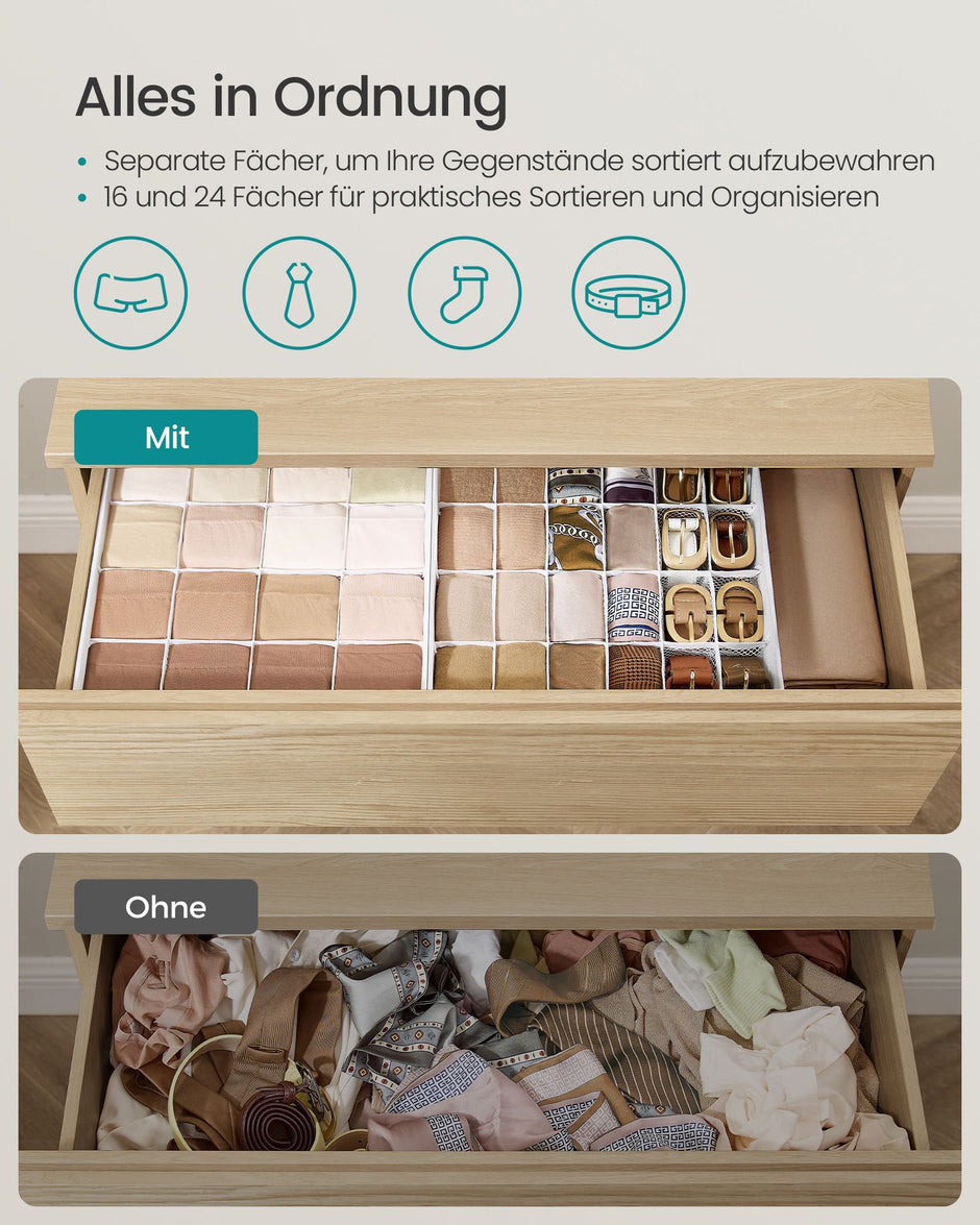 Unterwäsche Organisator Set von 4 mit 80 Unternehmen Creme White