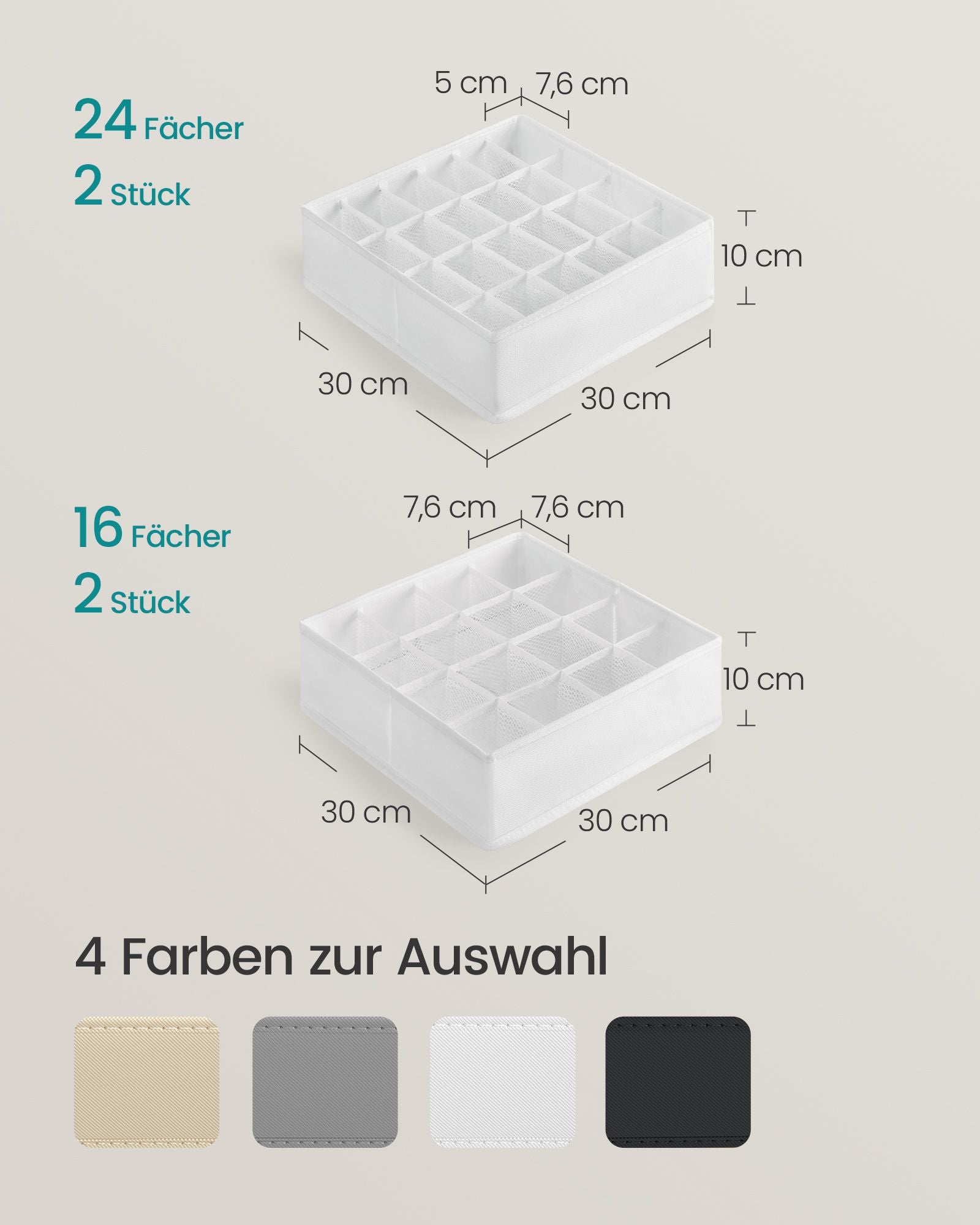 Unterwäsche Organisator Set von 4 mit 80 Unternehmen Creme White