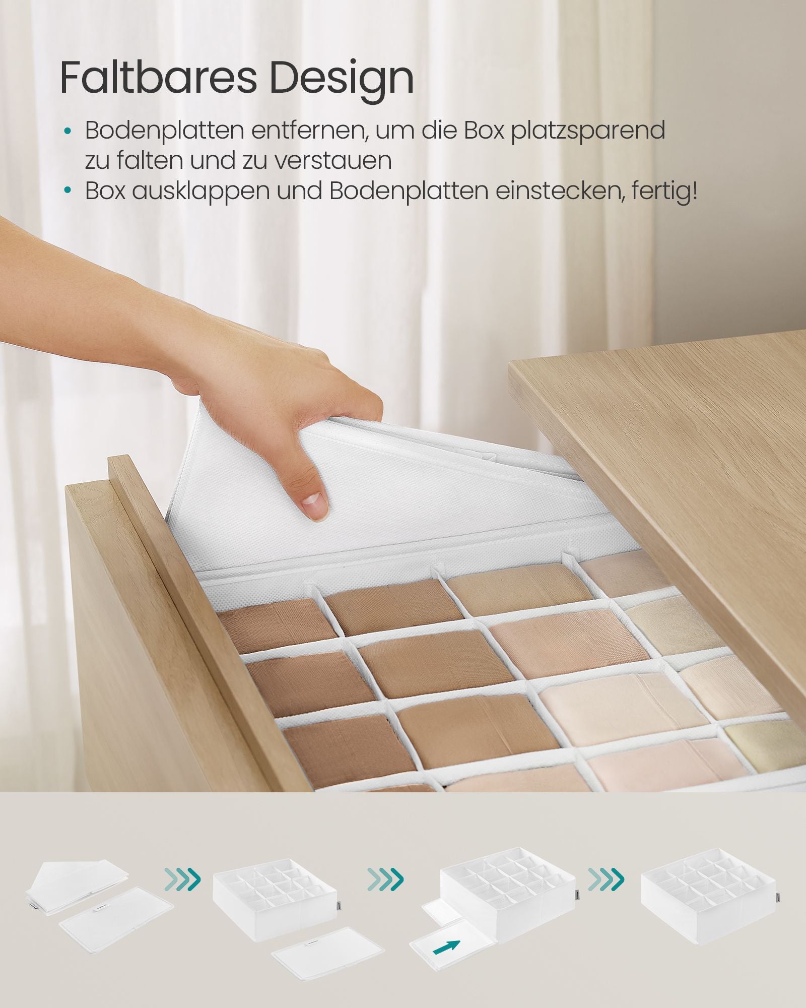 Unterwäsche Organisator Set von 4 mit 80 Unternehmen Creme White