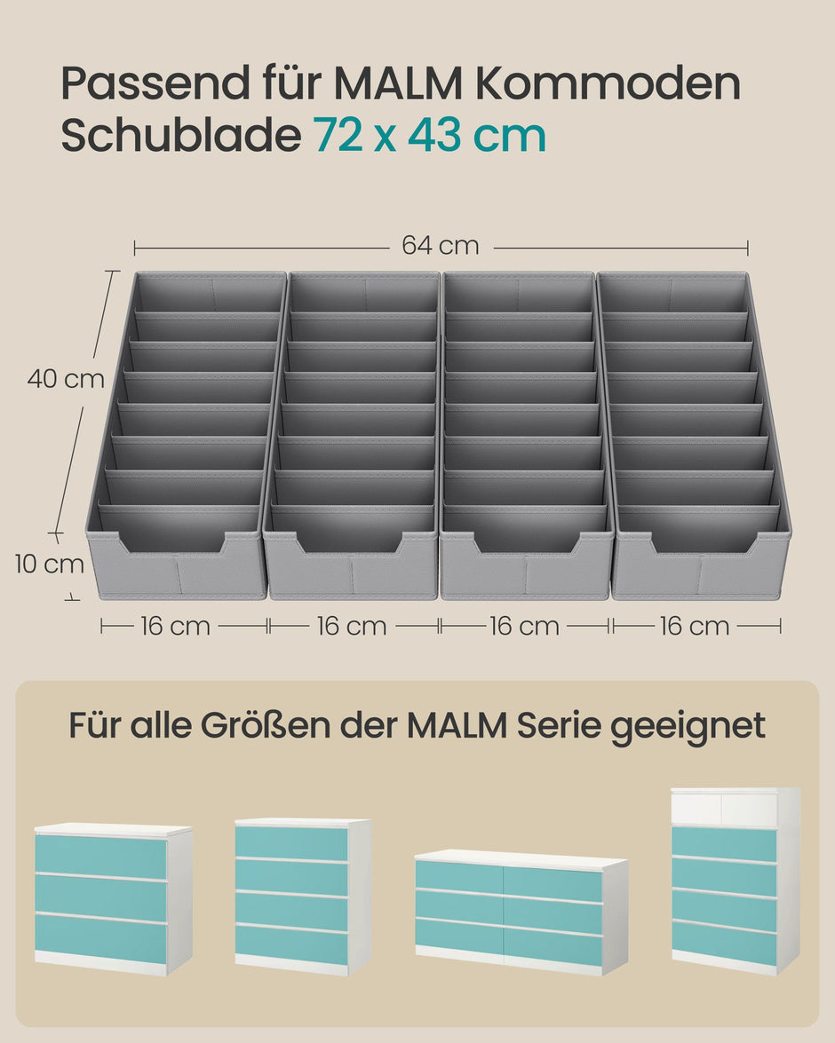 Lade-organizers – Set van 6 – Opvouwbaar – Met Vakjes – 40 x 17 – Duifgrijs