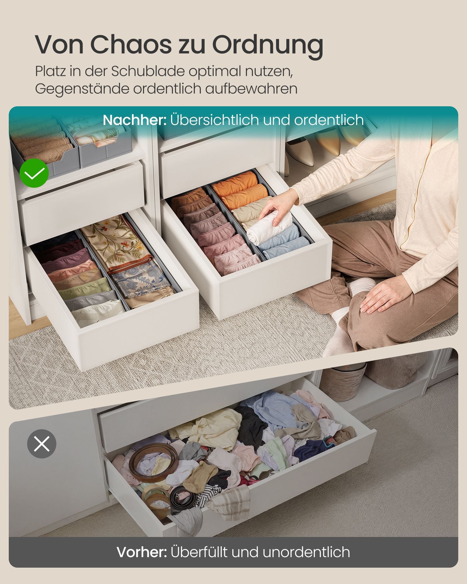 Lade-organizer - Opvouwbaar - Set van Meerdere Boxen - Duifgrijs - 19 x 50 x 10 cm