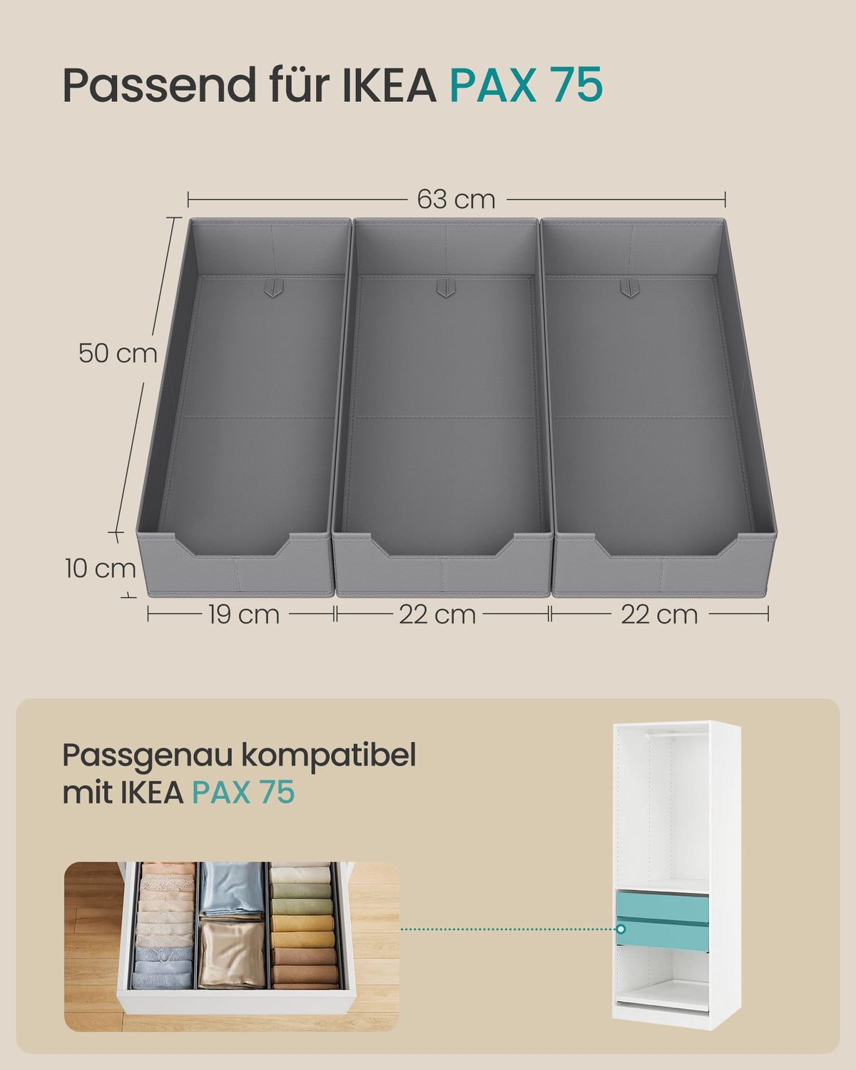 Lade-organizer - Opvouwbaar - Set van Meerdere Boxen - Duifgrijs - 19 x 50 x 10 cm