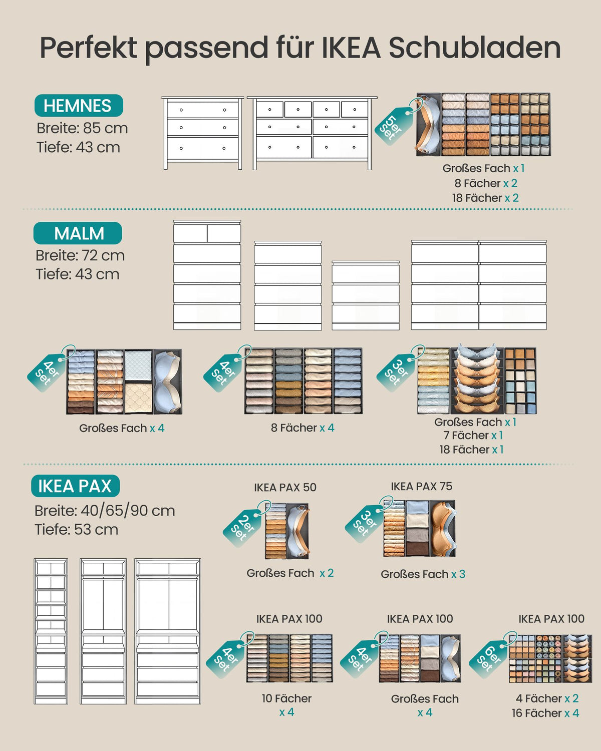 Lade-organizer - Opvouwbaar - Set van Meerdere Boxen - Duifgrijs - 28 x 26 x 10 cm