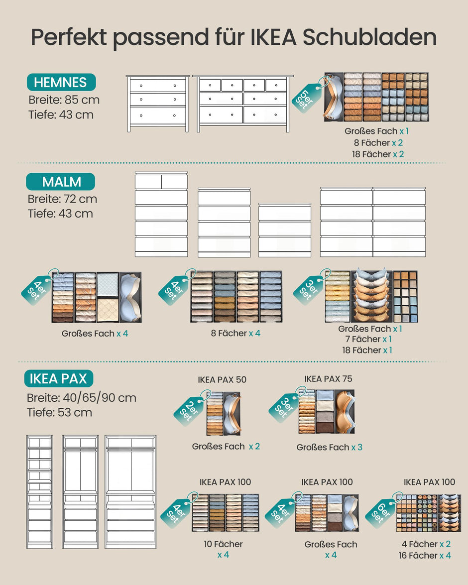 Lade-organizer - Opvouwbaar - Set van Meerdere Boxen - Duifgrijs - 28 x 26 x 10 cm