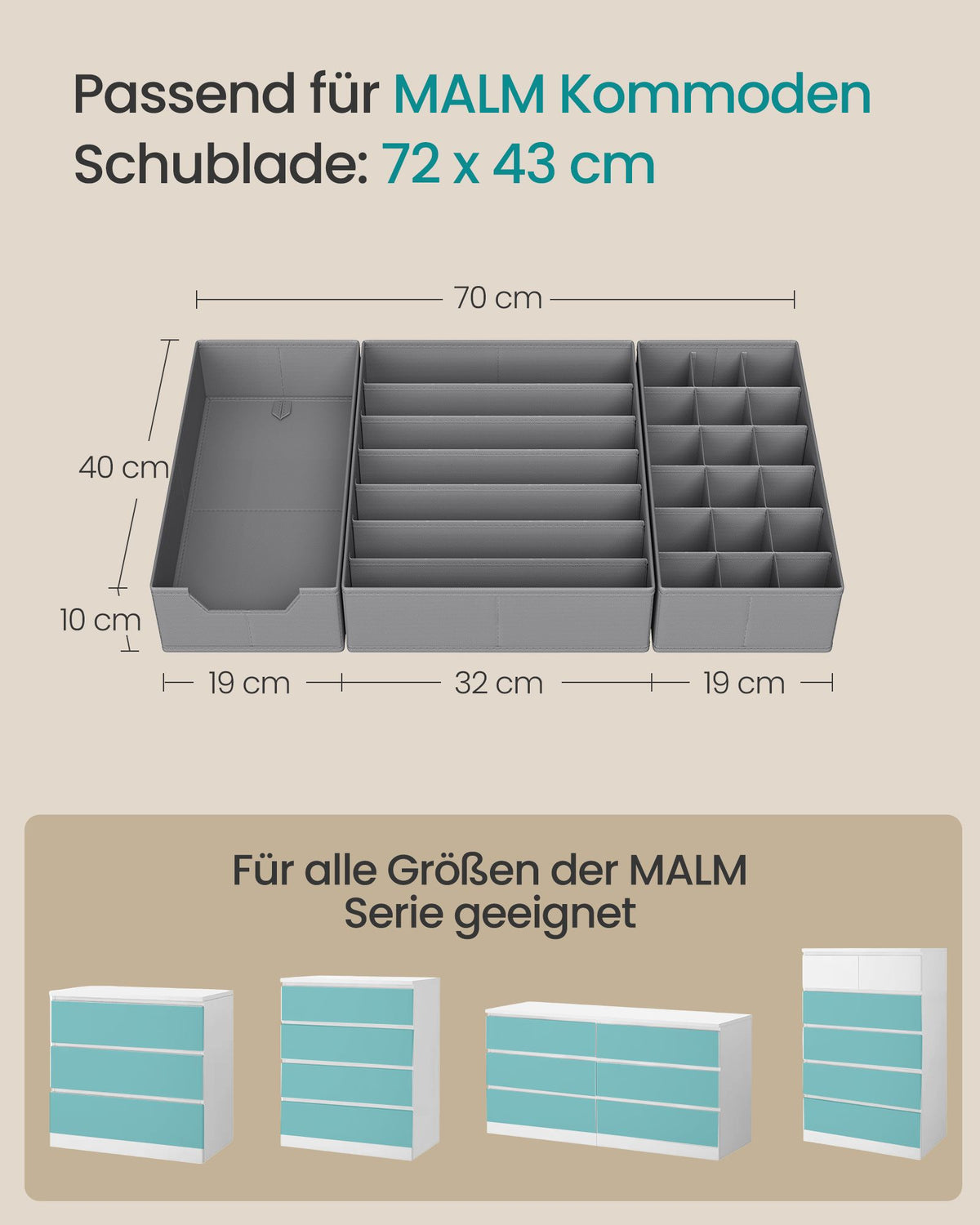 Lade-organizer - Opvouwbaar - Set van Meerdere Boxen - Duifgrijs - 19 x 40 x 10 cm