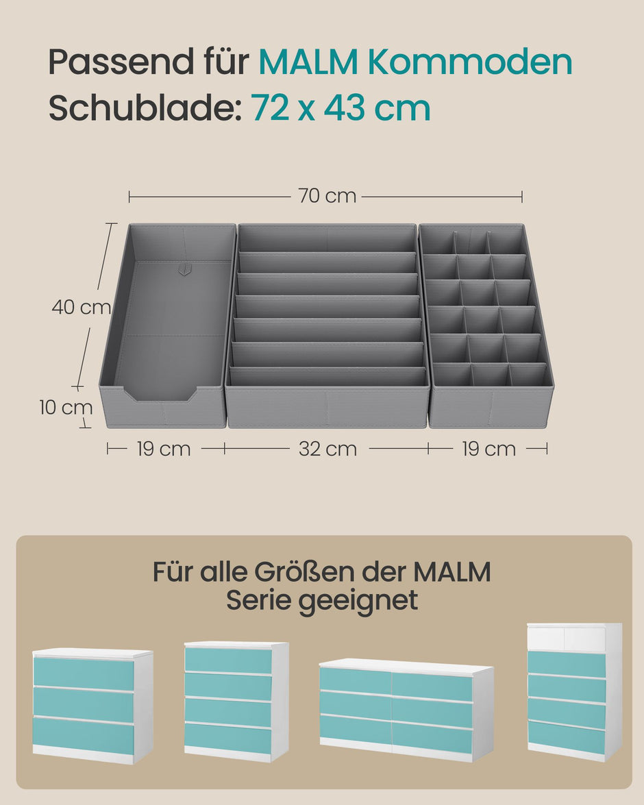 Lade-organizer - Opvouwbaar - Set van Meerdere Boxen - Duifgrijs - 19 x 40 x 10 cm