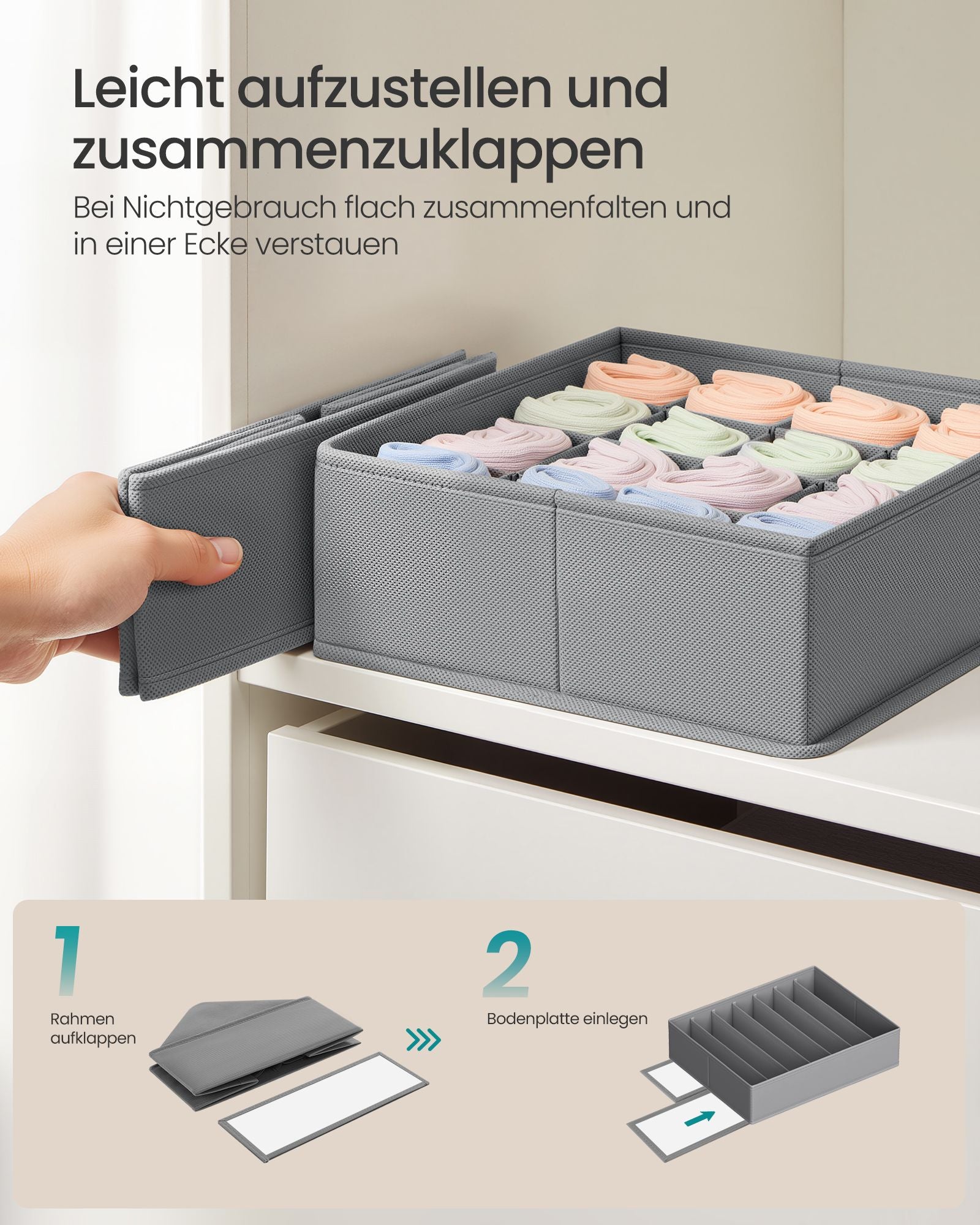 Lade-organizer - Opvouwbaar - Set van Meerdere Boxen - Duifgrijs - 19 x 40 x 10 cm