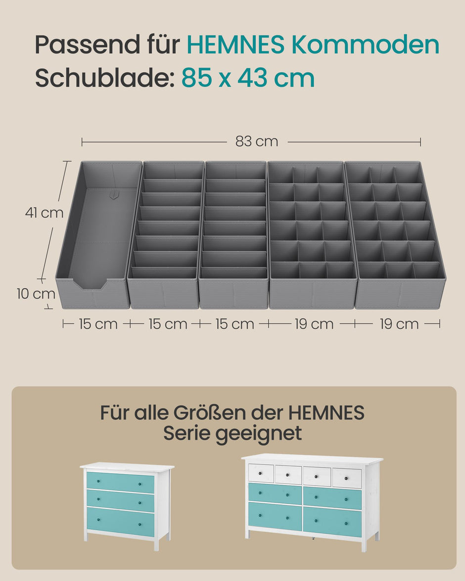 Lade-organizer - Opvouwbaar - Set van Meerdere Boxen - Duifgrijs - 19 x 41 x 10 cm