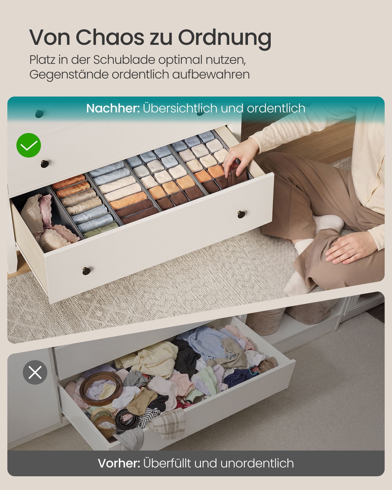 Lade-organizer - Opvouwbaar - Set van Meerdere Boxen - Duifgrijs - 19 x 41 x 10 cm