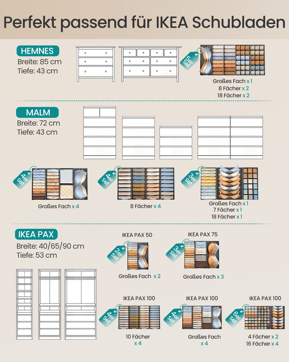 Lade-organizer - Opvouwbaar - Set van Meerdere Boxen - Duifgrijs - 19 x 41 x 10 cm