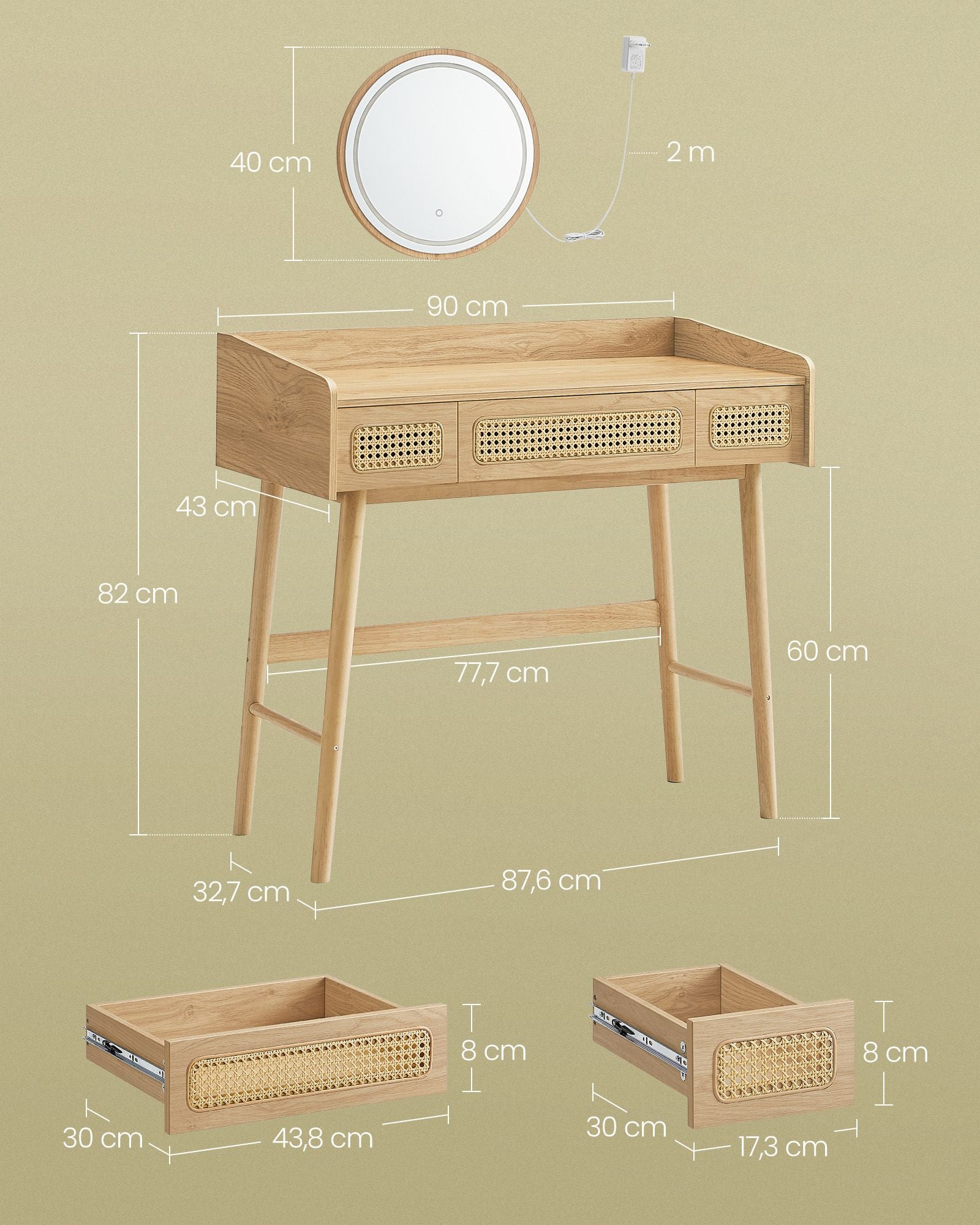 Schminktisch mit Spiegel und Laden im Boho -Stil