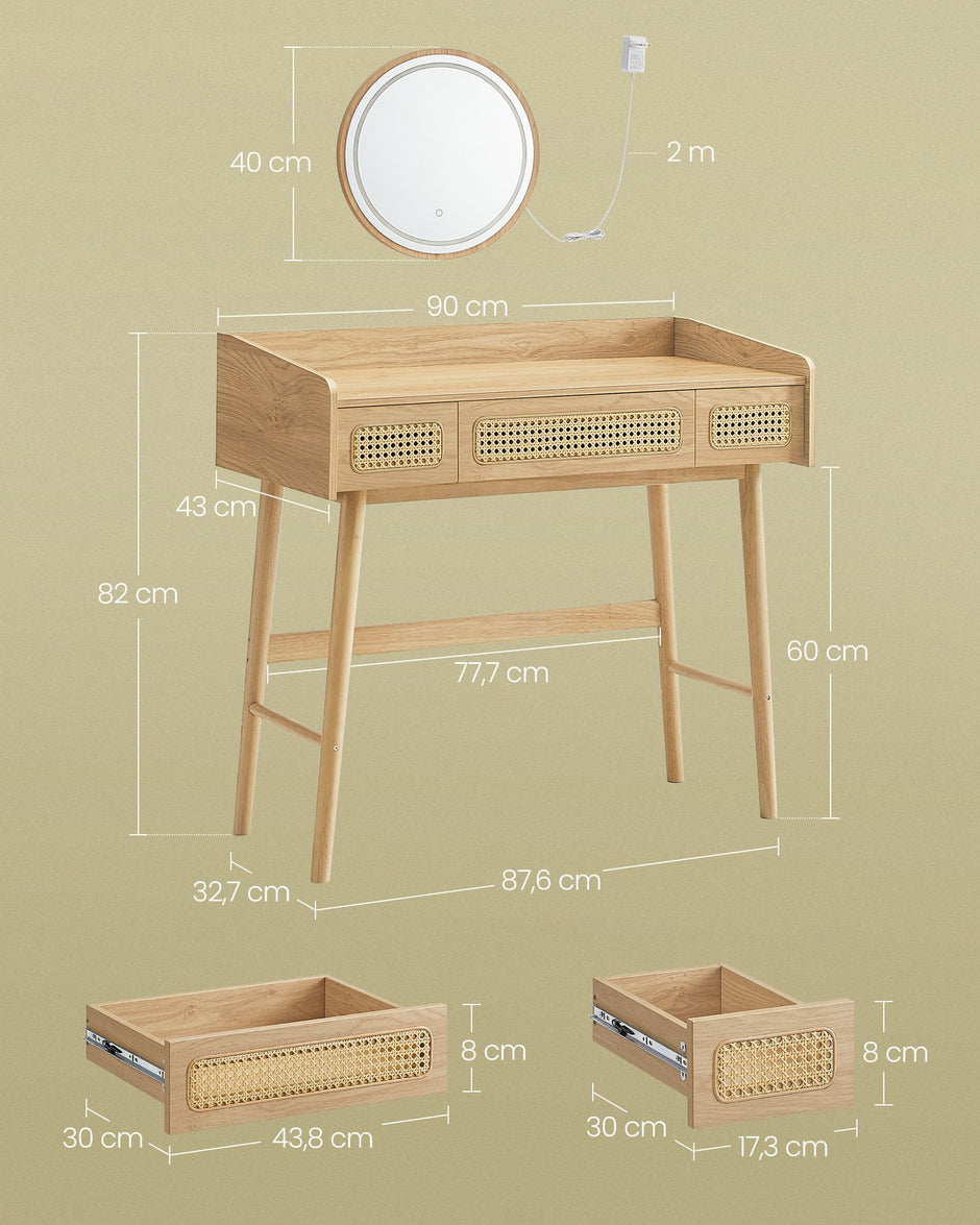 Schminktisch mit Spiegel und Laden im Boho -Stil