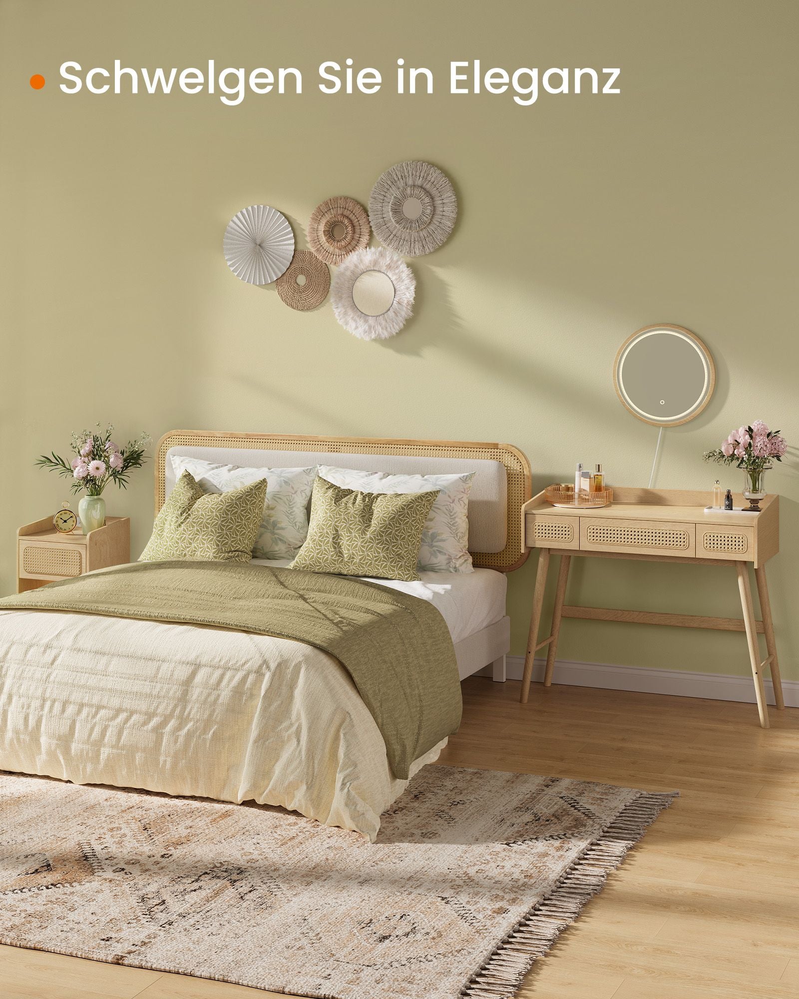 Schminktisch mit Spiegel und Laden im Boho -Stil