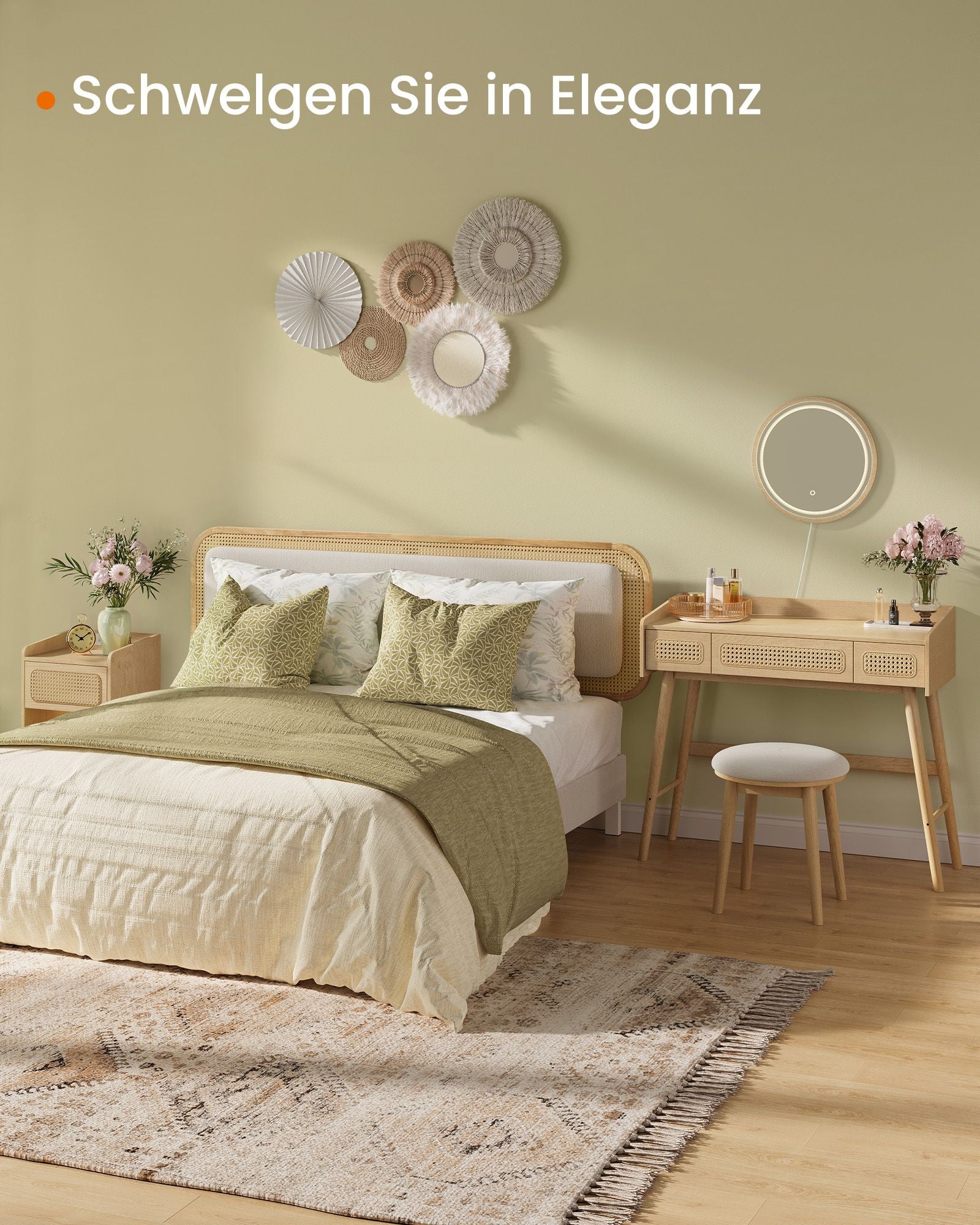 Schminktisch mit Spiegel und Laden im Boho -Stil