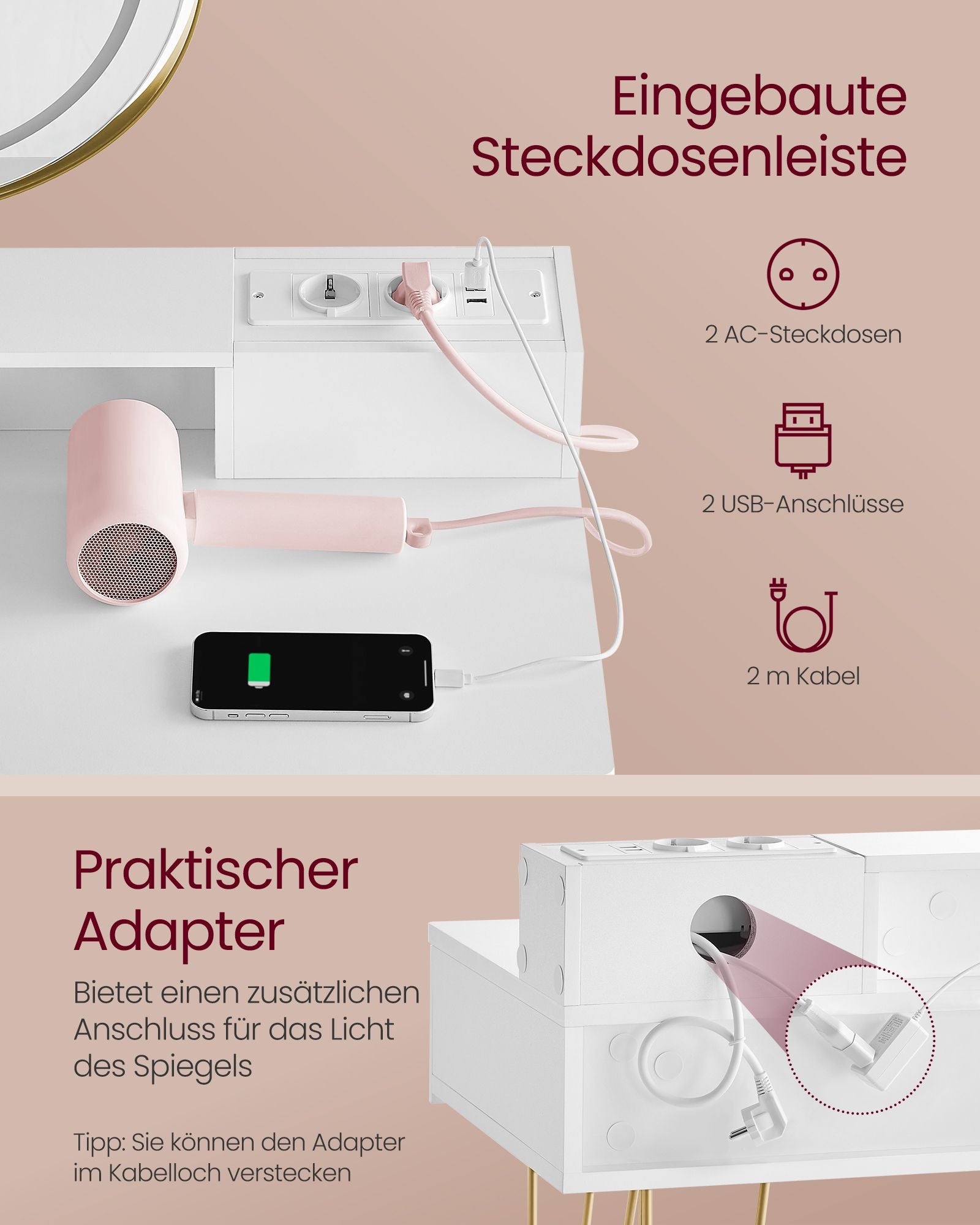 Schminktisch mit Stuhl und Beleuchtung 40 x 80 x 134,8 cm