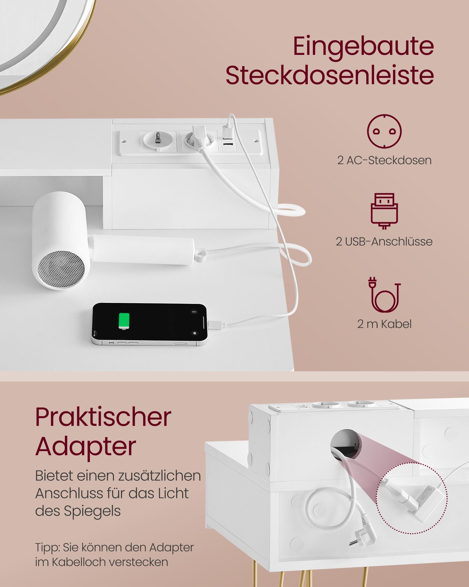 Schminktisch mit Stuhl und Beleuchtung 40 x 100 x 134,8 cm