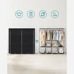 Leinenschrank - Stoffgarderobe - 45 x 170 x 167 cm - mit Regalen - Schwarz